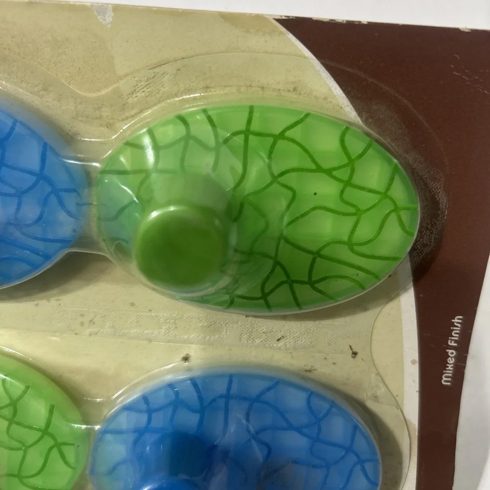 4 Pc Self Adhesive Hooks Vintage Green Blue Cracked Glass Style Geometric